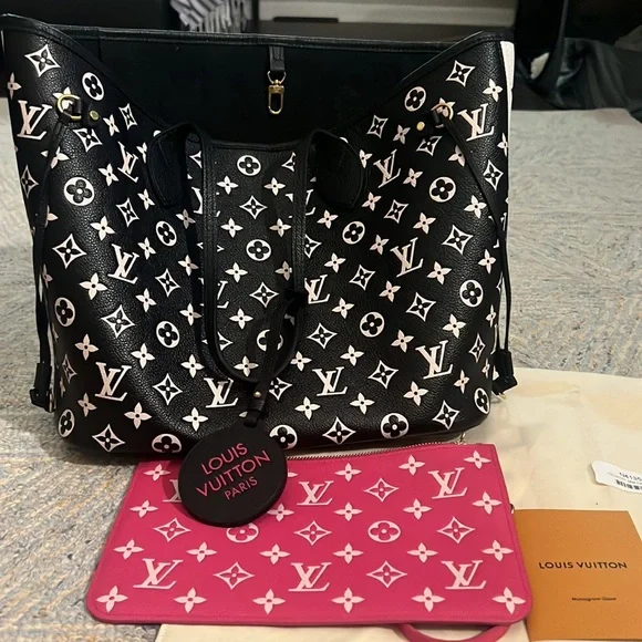 Louis Vuitton Black and White Leather Limited Edition Neverfull Tote Bag - Picture 1 of 13